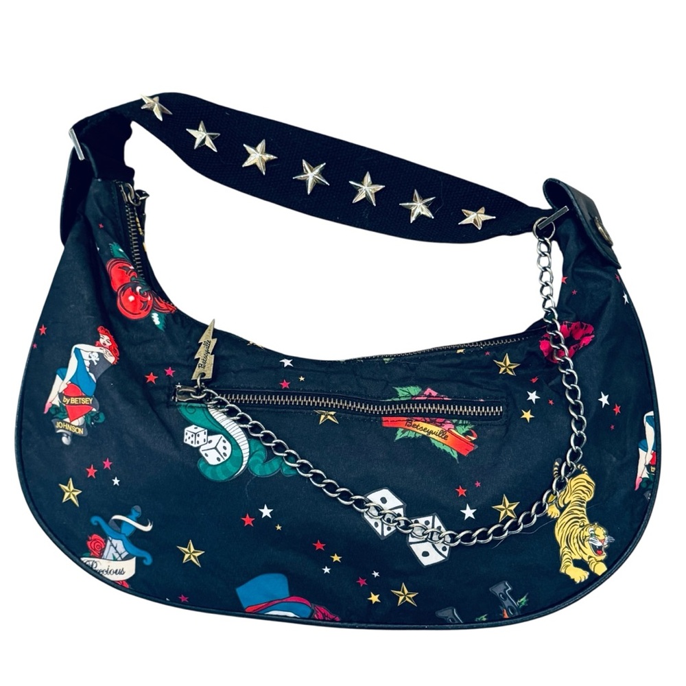Betsey Johnson Betseyville Tattoo Print Canvas Shoulder Bag